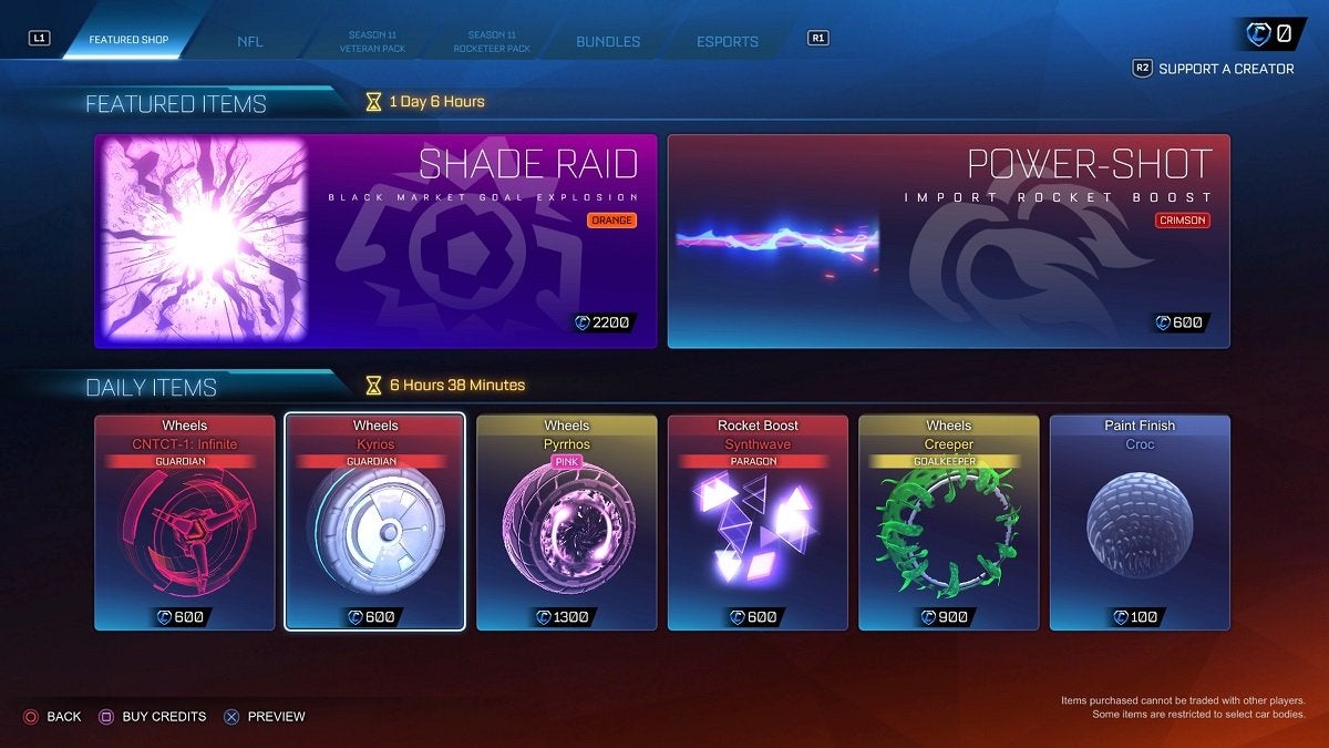 The Item Shop from Rocket League.