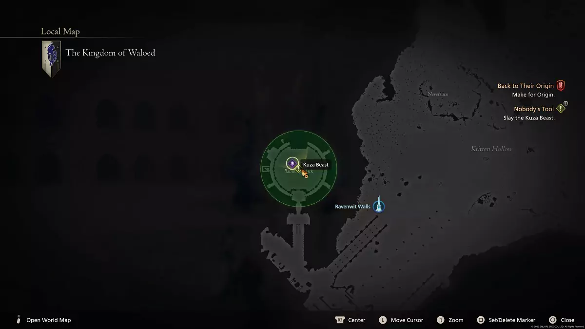 Kuza Beast's location in Final Fantasy 16.