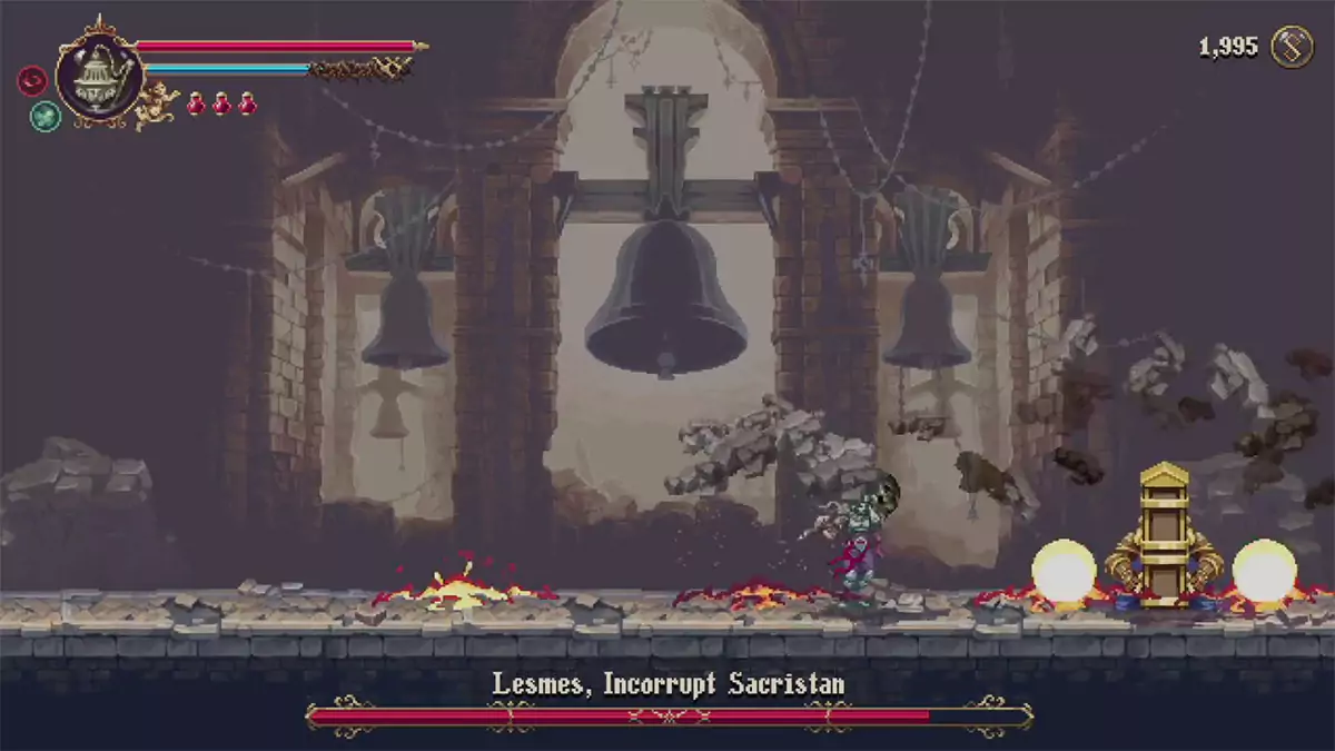 Lesmes summoning multiple fire columns from the ground.