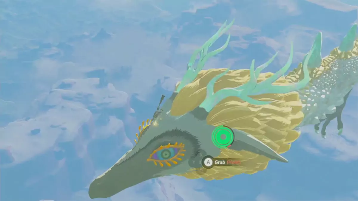 Link trying to pull the Master Sword out of the Light Dragon's head.