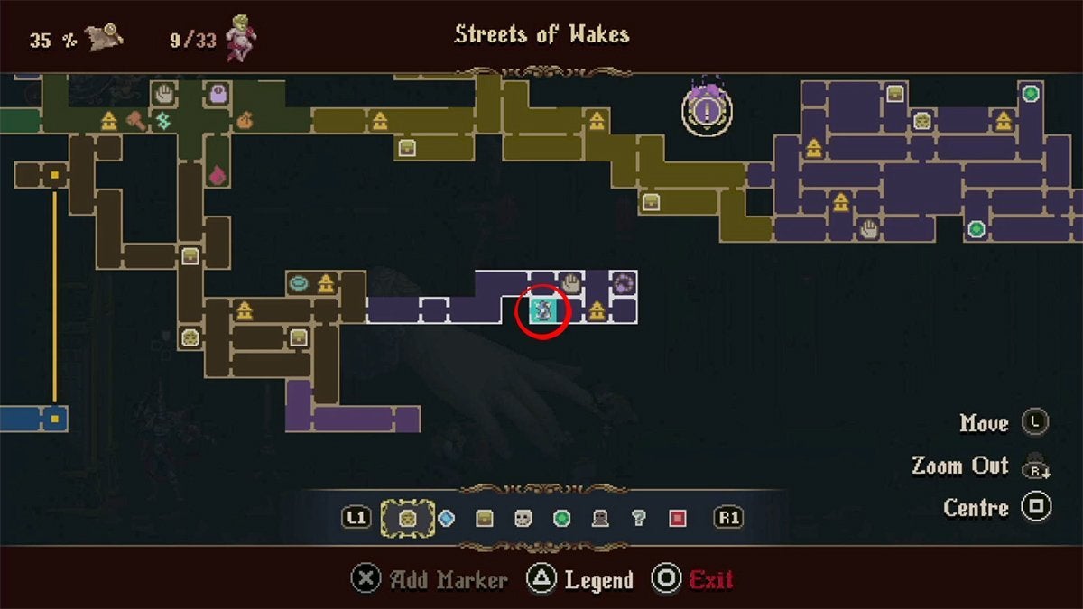 The Fervour Upgrade room marked on the map with a red circle.