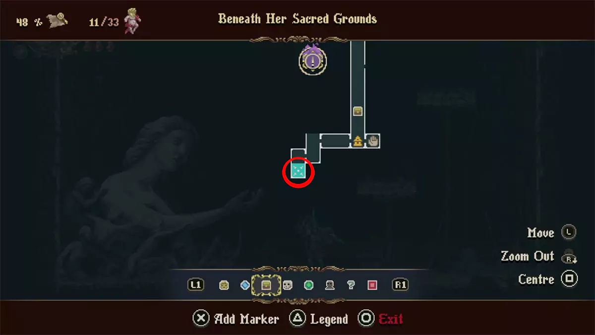 The location of the Passage of Ash ability marked in red on the map.