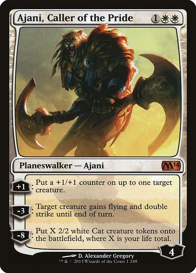 Ajani, Caller of the Pride: a white planeswalker card in Magic: The Gathering.