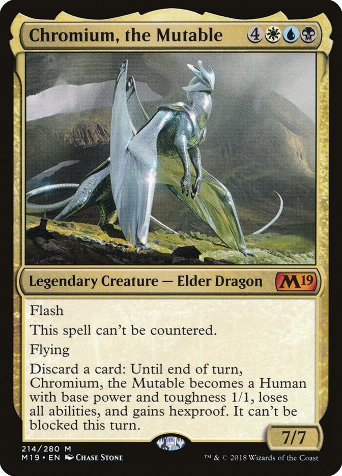 A multicolored creature card from Magic: The Gathering that has Flash and Flying as its abilities as well as being immune to getting countered.