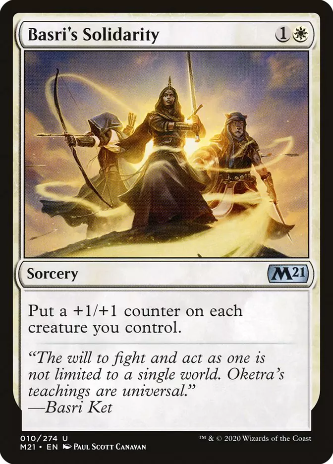 A white sorcery card in Magic: The Gathering that puts +1/+1 counters on each creature you control.