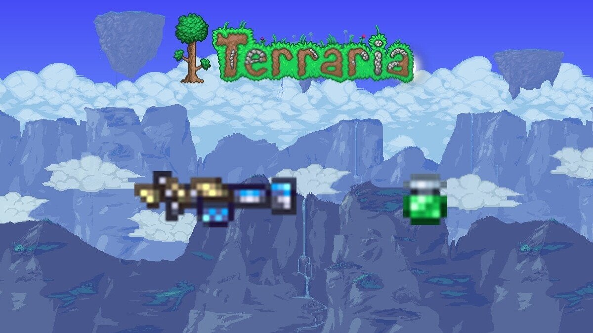 The Clentaminator and Green Solution to remove evil biomes in Terraria.