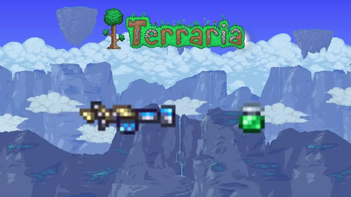The Clentaminator and Green Solution to remove evil biomes in Terraria.