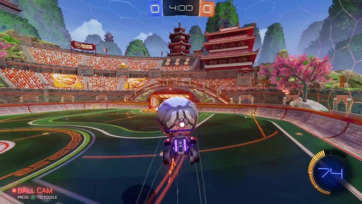 Performing an aerial goal in Rocket League.