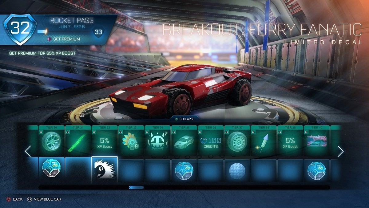 The Rocket Pass menu from Rocket League.