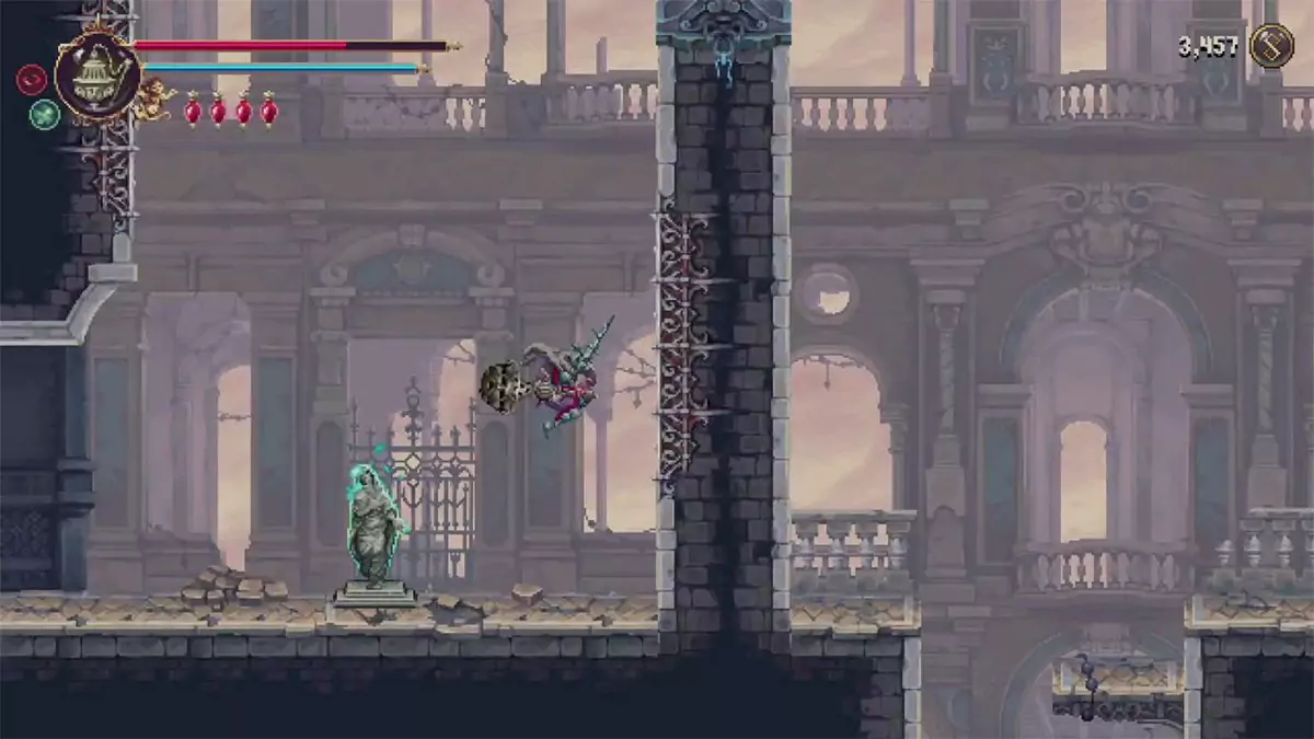 A saint statue in the Crown of Towers.