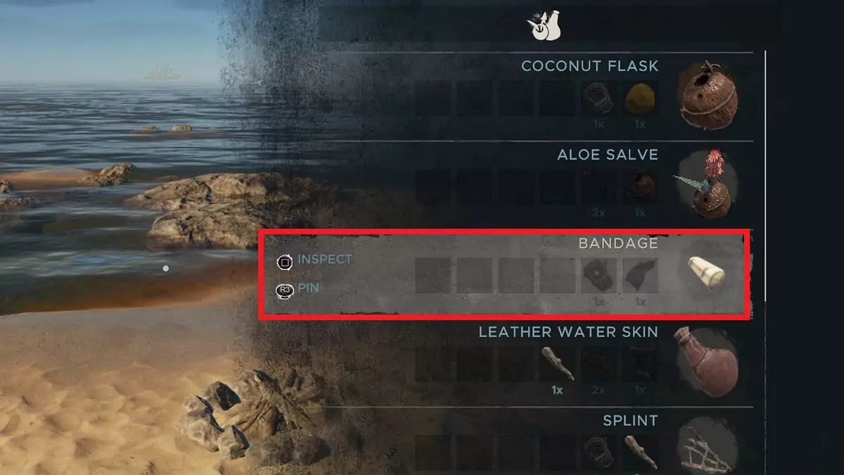 Crafting a Bandage in Stranded Deep.