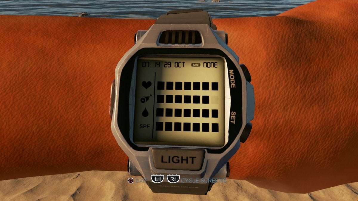 Looking at the watch in Stranded Deep.