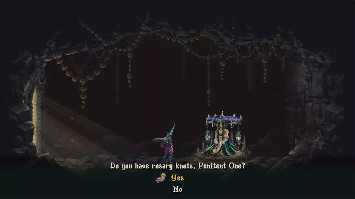 The player about to trade an Abandoned Rosary Knot for another Rosary Bead slot.