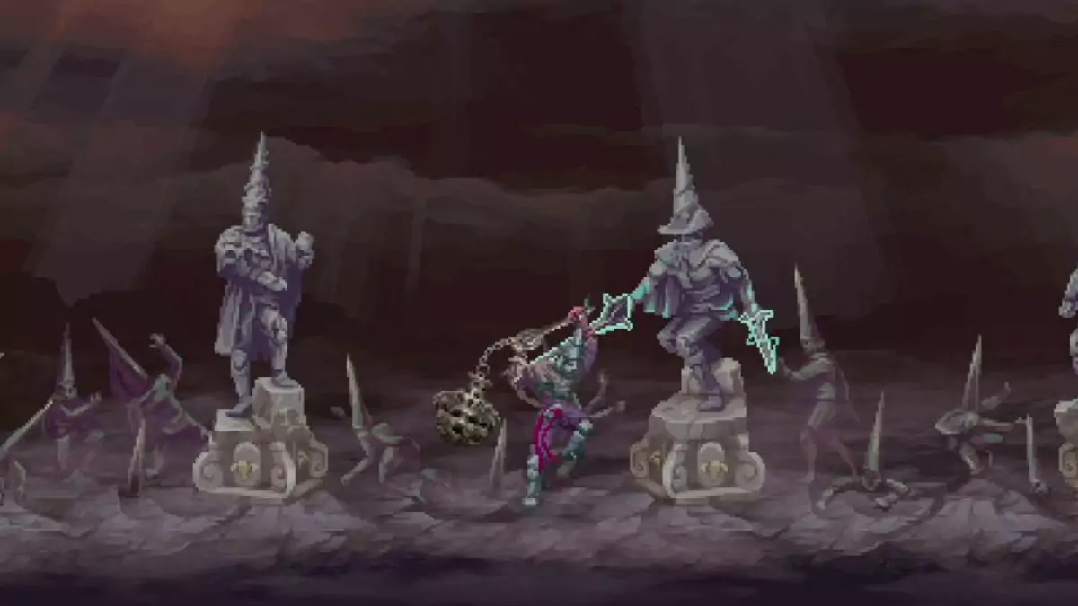 The player testing the flail Veredicto in Blasphemous 2.