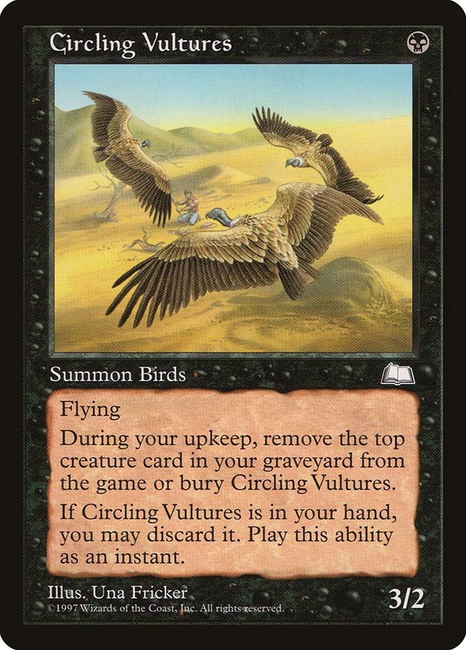 A black creature card from Magic: The Gathering named Circling Vultures.