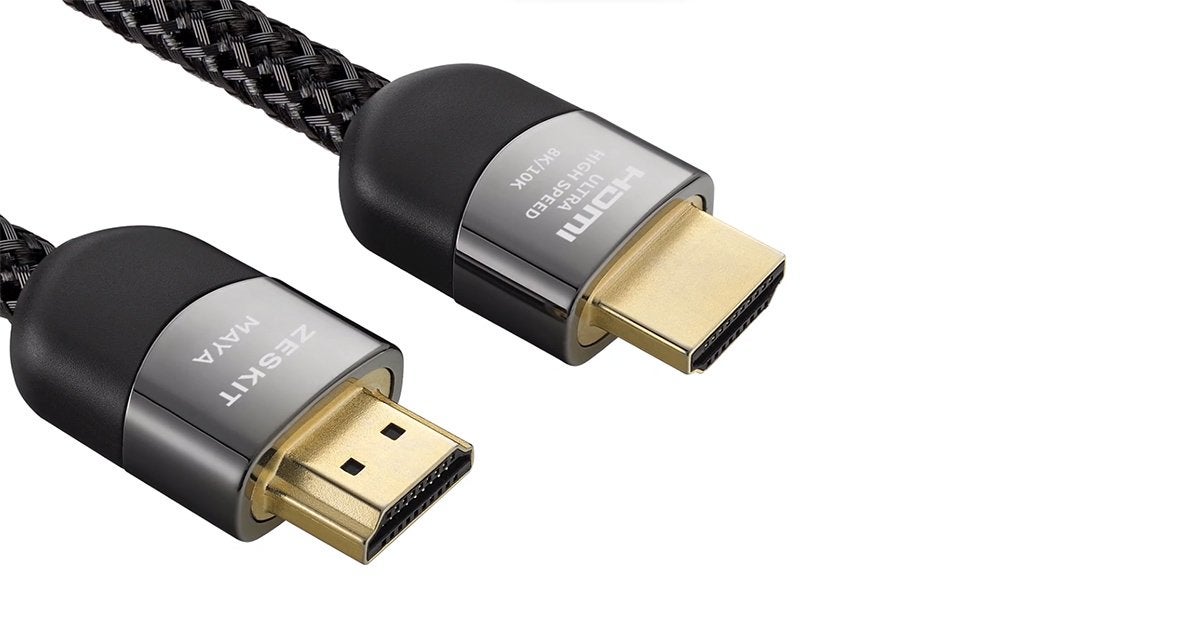 An HDMI 2.1 cable made by the Zeskit Maya brand.