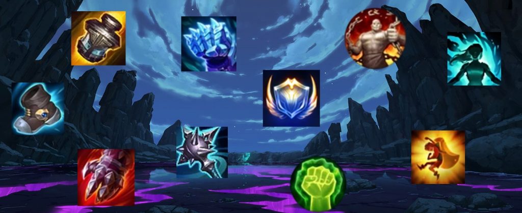 Symbols representing of all the ways League of Legends players can increase their Tenacity stat.