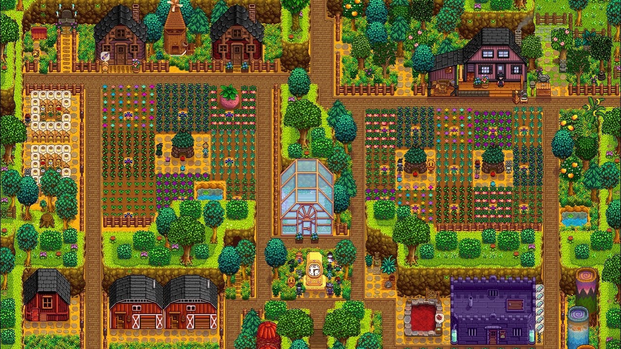 An example of the Four Corners farm layout in Stardew Valley. 