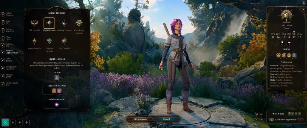 A Light Domain Cleric in Baldur's Gate 3.