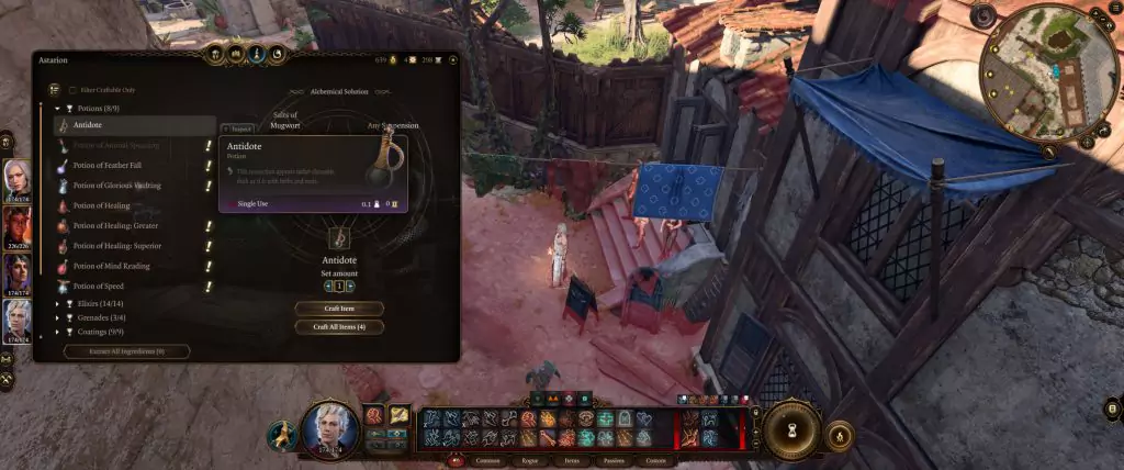 Crafting an Antidote in the Alchemy menu in Baldur's Gate 3.