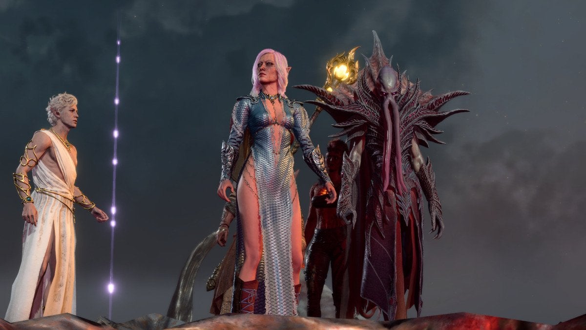 The main character and some of her companions preparing for the final battle in Baldur's Gate 3.