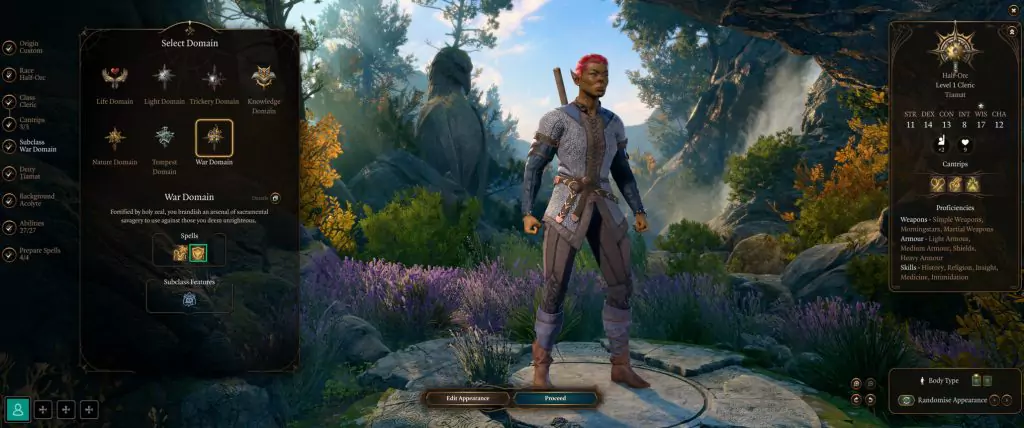 A War Domain Cleric in Baldur's Gate 3.