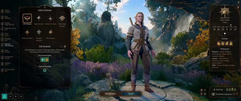 A Life Domain Cleric in Baldur's Gate 3.