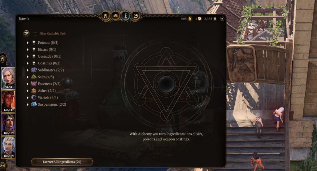 The Alchemy tab in Baldur's Gate 3.