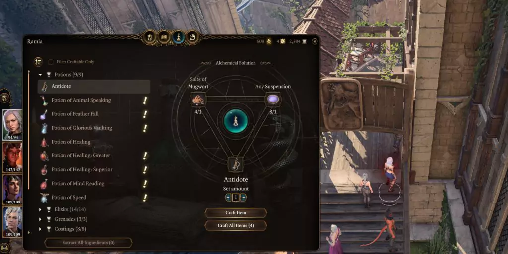 The Alchemy tab in Baldur's Gate 3.
