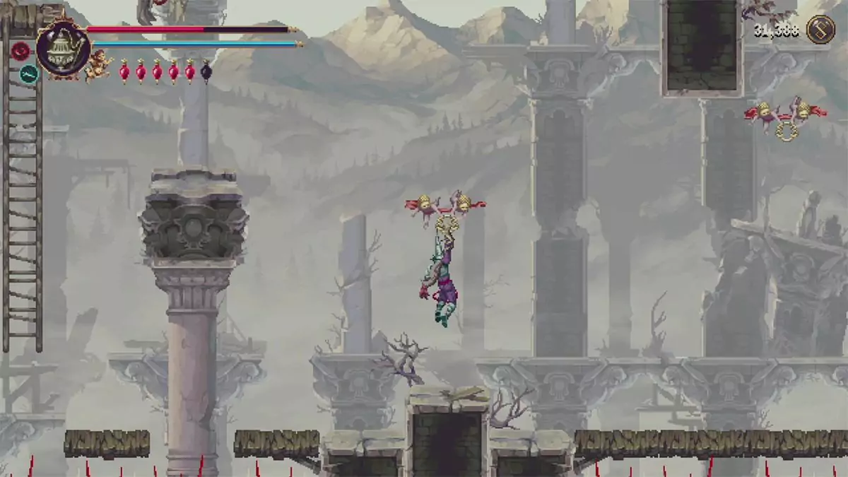 The player hanging onto a yellow ring in the air.