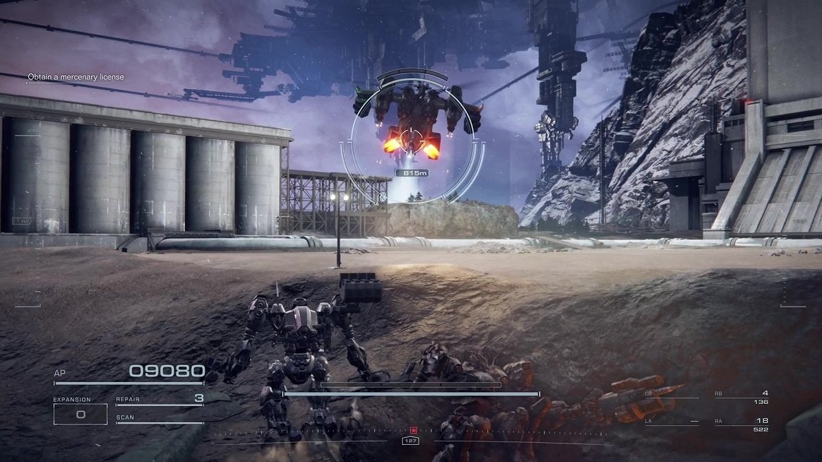 The player fighting the HC Helicopter in Armored Core 6.