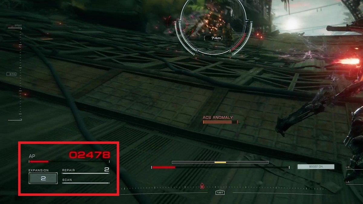 The AC's AP and remaining Repair Kits shown in the Armored Core 6 UI.