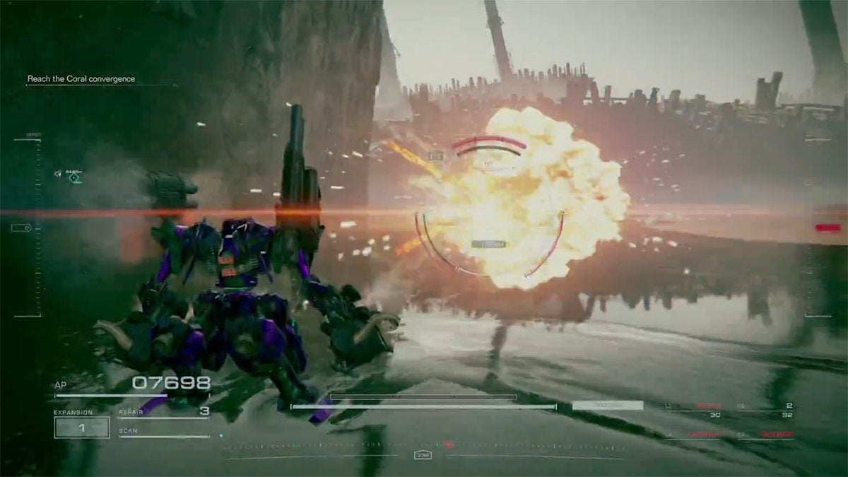 The player attacking a grinder wheel enemy with explosive weapons head-on.