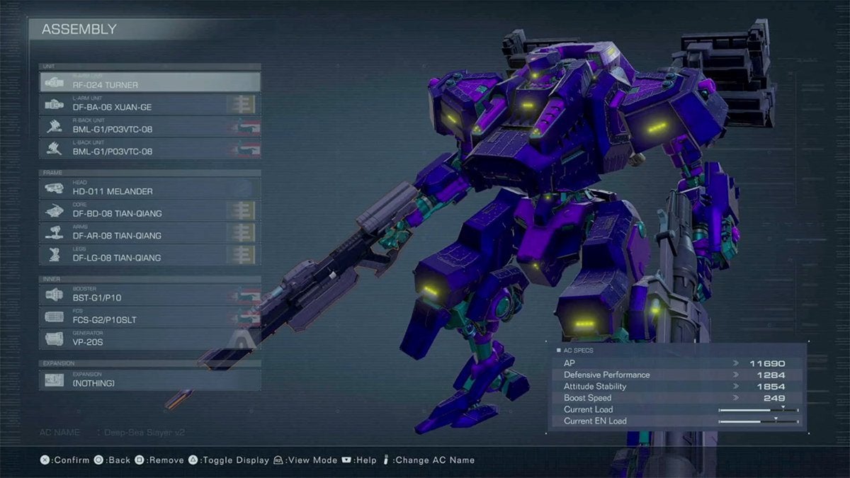 The loadout of the best early game build in Armored Core 6 that focuses on defense.