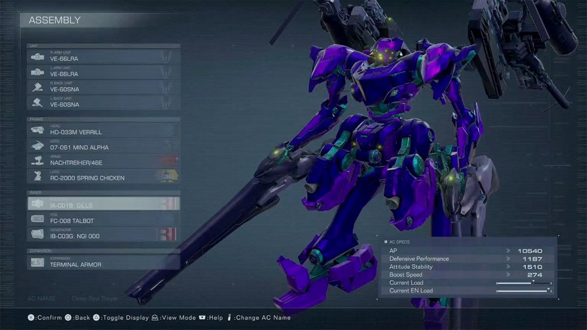 The build a player is using to fight Ibis in Armored Core 6.