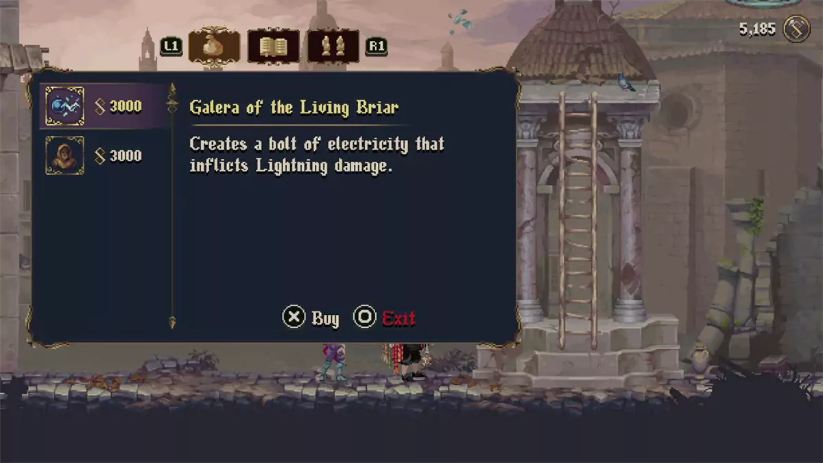 The player about to buy the Quick Verse Prayer called Galera of the Living Briar for 3,000 Tears of Atonement.