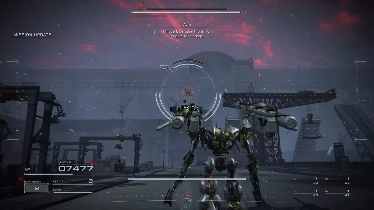 The player fighting Rokumonsen in the mission "Eliminate V.VII."