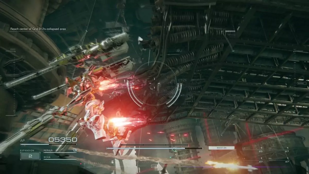 The player flying to a higher platform in the "Eliminate Honest Brute" mission.
