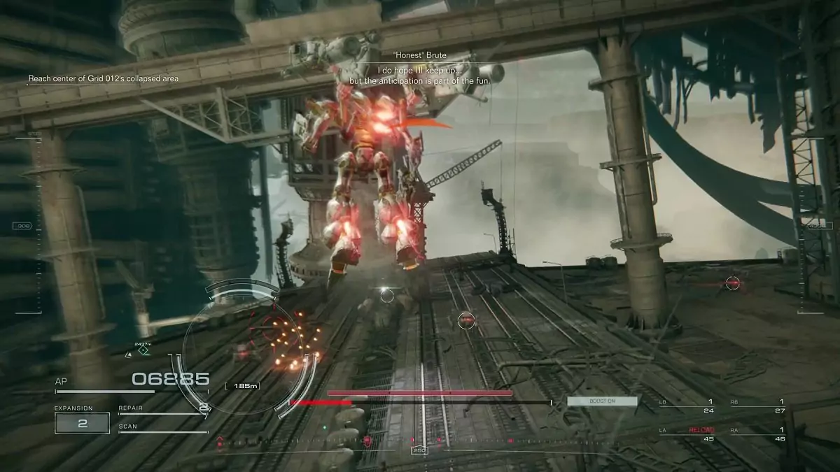 The player fighting a Tetrapod AC.
