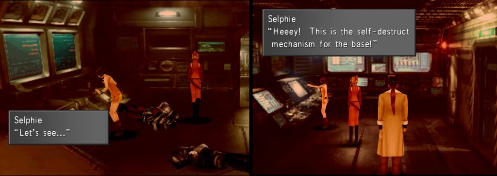 Selphie finds the locations of the Launch mechanism and the Self Destruct button.