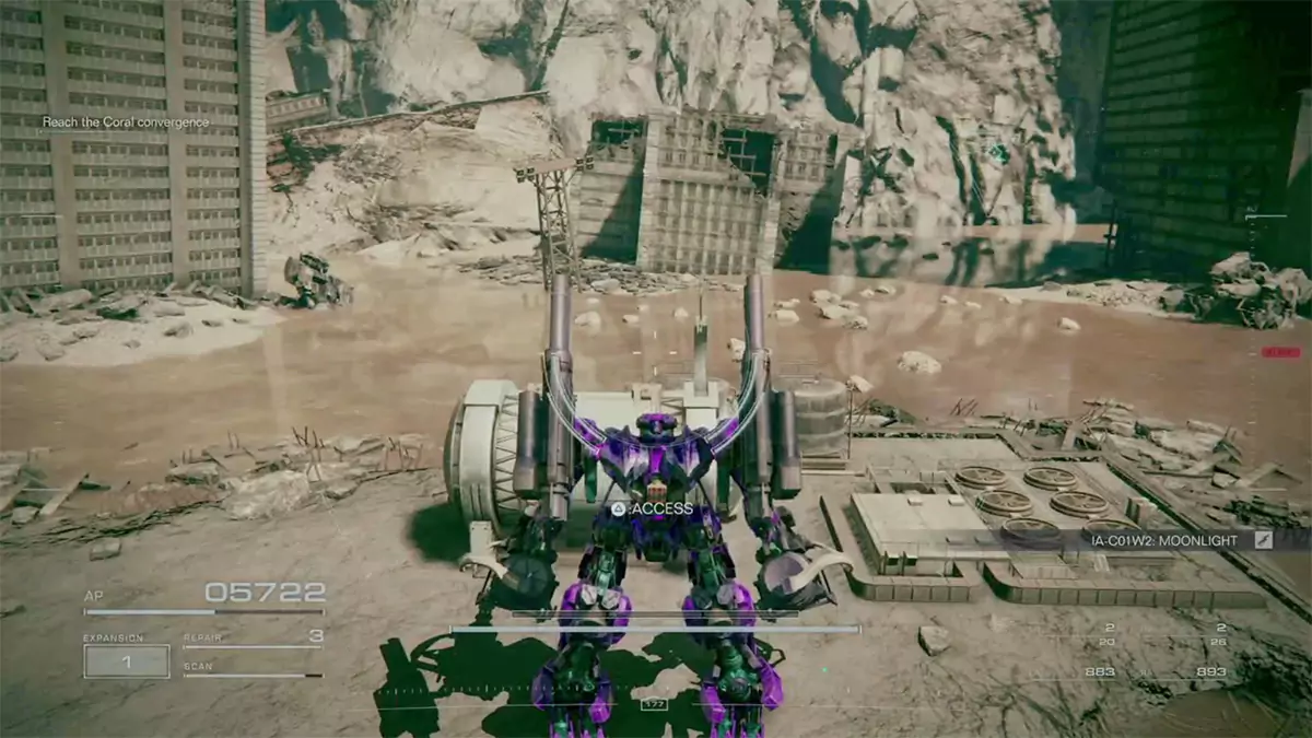 The player looting the IA-C01W2: Moonlight from a chest in Armored Core 6.