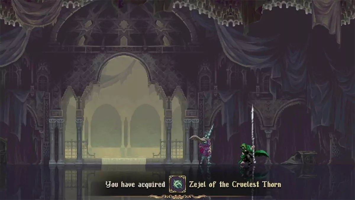 The NPC Yerma giving the player the Quick Verse Prayer called Zejel of the Cruelest Thorn.