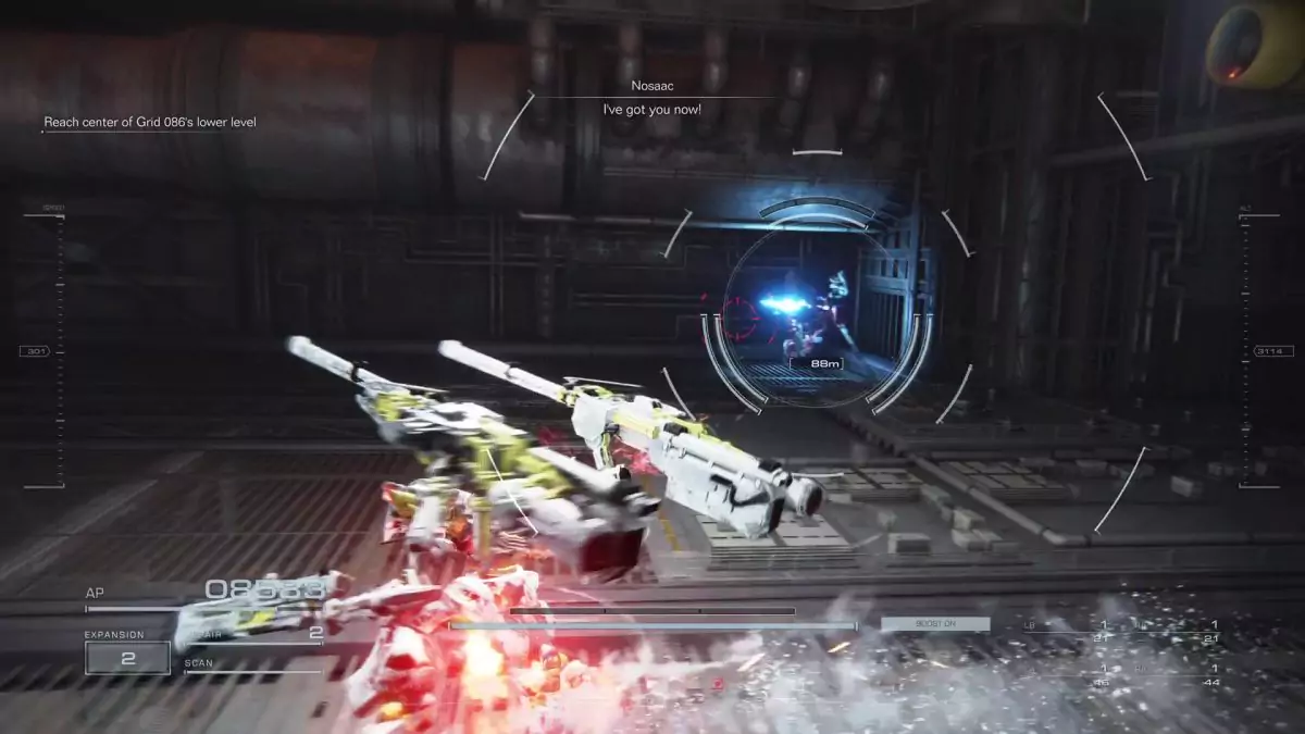 The player fighting Nosaac in Infiltrate Grid 086.