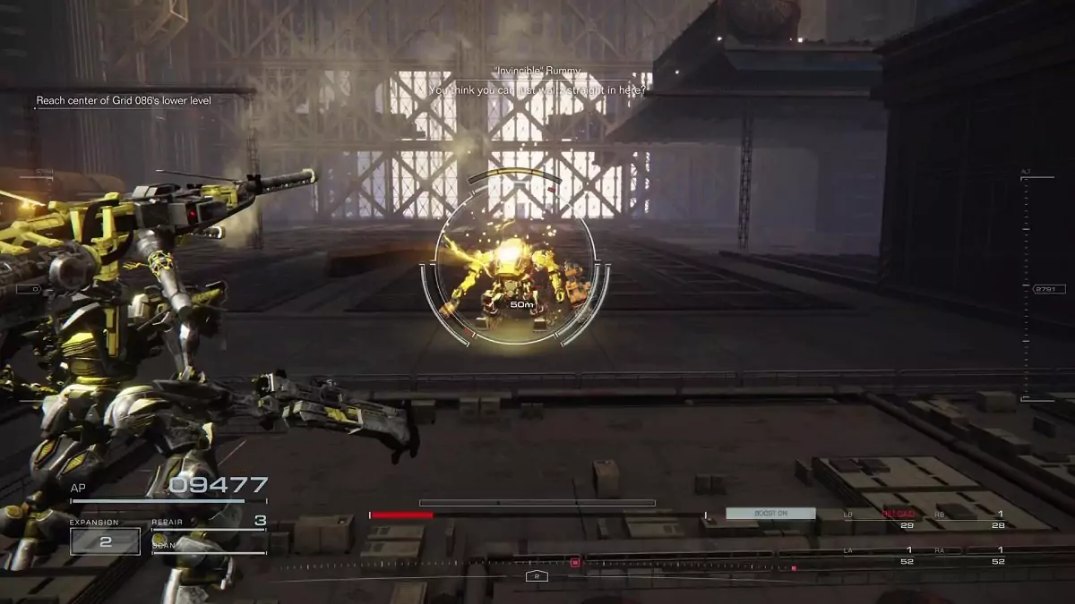 The player fighting Invincible Rummy in Armored Core 6.