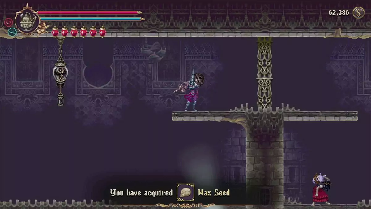 The player picking up a Wax Seed in the Two Moons.