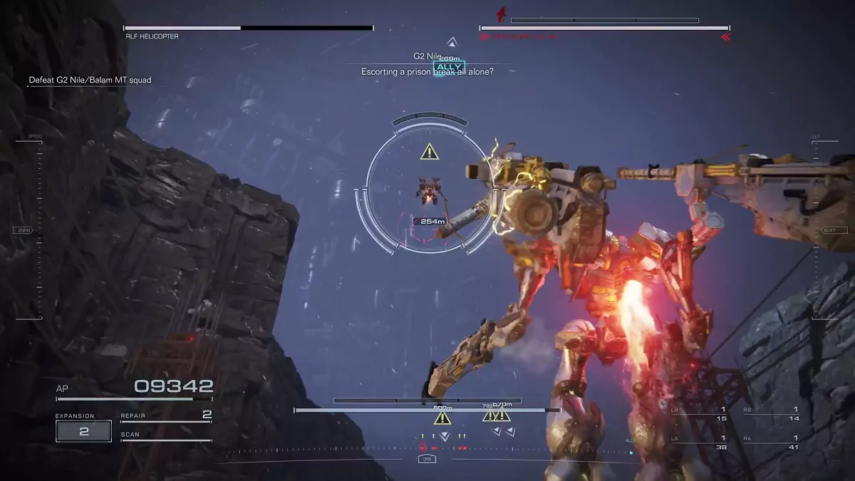 The player facing G2 Nile in the Prisoner Rescue mission.