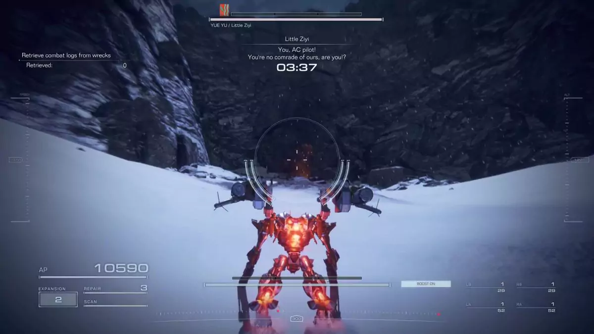 Being approached by Little Ziyi in Armored Core 6.