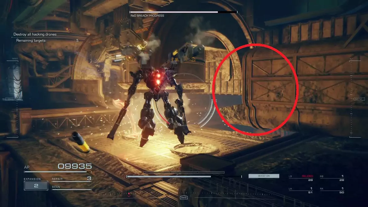 The player approaching a pipe next to a furnace in "Stop the Secret Data Breach" mission.