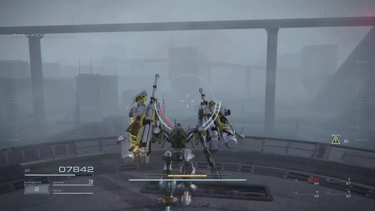 The player looking at beacons in "Survey the Uninhabited Floating City" mission.