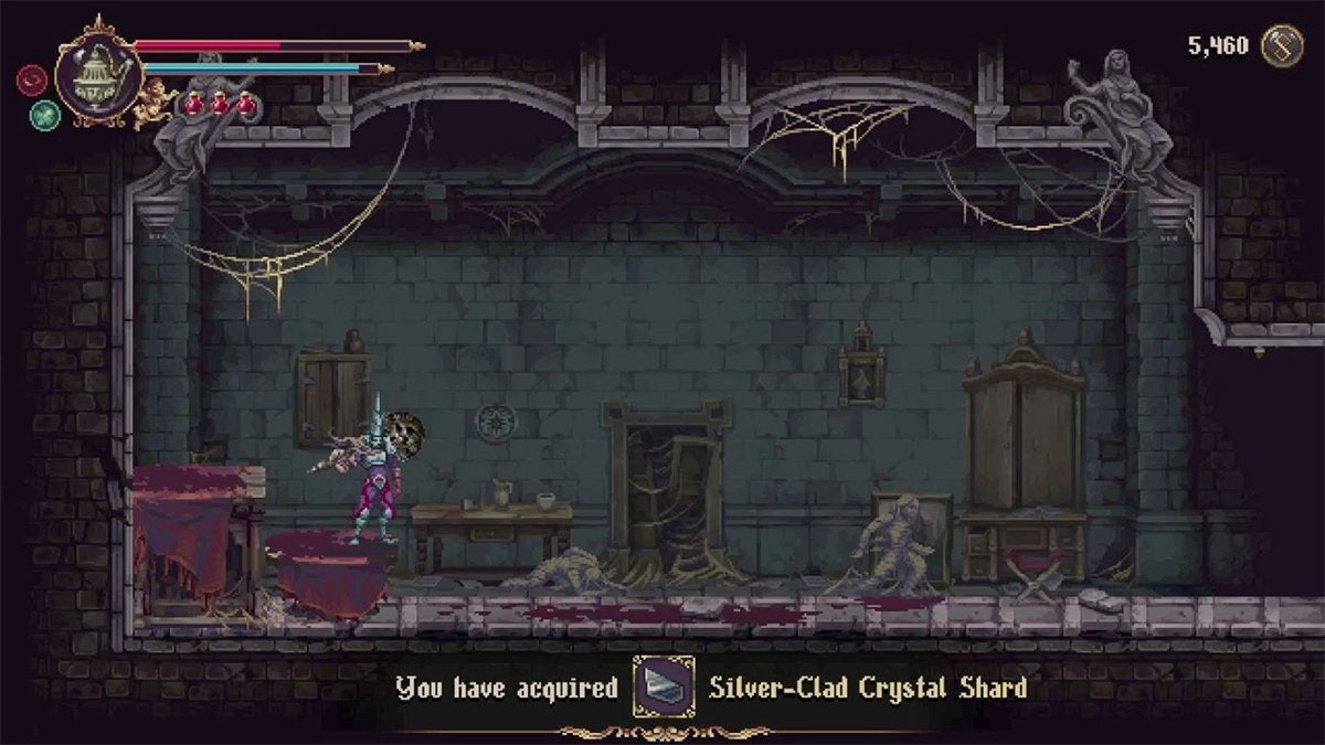 The player getting a Silver-Clad Crystal Shard in the Palace of Embroideries.